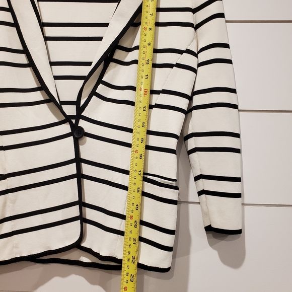 Pink tartan xs cardigan white black stripe jacket office dressy fitted preppy - Picture 14 of 16